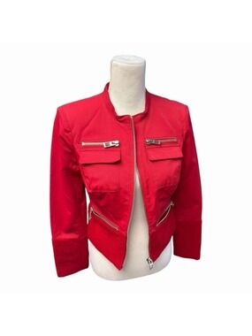 Blanc Noir Moto Jacket Womens Size S Red Full Zip Peplum Zip Pockets